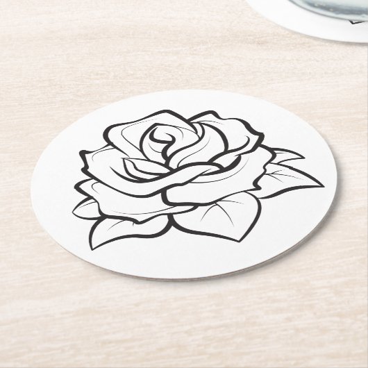 Bloemen Zwart & Wit Rose Bloem Trouwfeest Ronde Kartonnen Onderzetter (Gebogen)