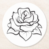 Bloemen Zwart & Wit Rose Bloem Trouwfeest Ronde Kartonnen Onderzetter (Voorkant)