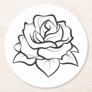 Bloemen Zwart & Wit Rose Bloem Trouwfeest Ronde Kartonnen Onderzetter