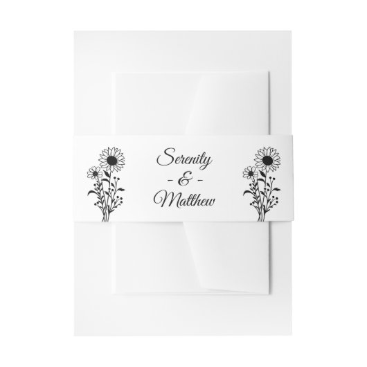 Bloemen Zwart Wit Rustiek Zonnebloem Huwelijk Uitnodigingen Wikkel (Voorkant Voorbeeld)