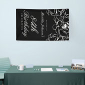 Bloemen Zwart Wit Verjaardagsfeest Welkom Spandoek (Beurs)