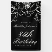 Bloemen Zwart Wit Verjaardagsfeest Welkom Spandoek (Verticaal)
