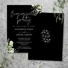 Bloemen Zwart-Wit Verlovingsfeest Kaart