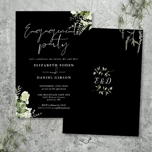 Bloemen Zwart-Wit Verlovingsfeest Kaart