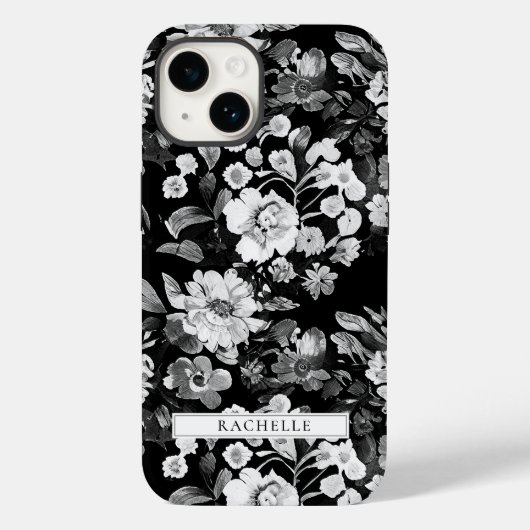 Bloemen Zwart-wit Waterverf Gepersonaliseerd Case-Mate iPhone Case (Achterkant)