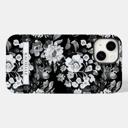 Bloemen Zwart-wit Waterverf Gepersonaliseerd Case-Mate iPhone Case (Achterkant (horizontaal))