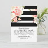  Bloemen Zwart Witte Strepen Wedding Kaart (Staand voorkant)