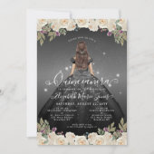 Bloemen Zwart Zilver Grijs Glam Princess Quinceane Kaart (Voorkant)