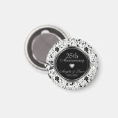 Bloemen Zwart - Zilver Jubileum Magneet (Voorkant / Achterkant)