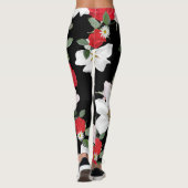 Bloemen zwarte achtergrond leggings (Achterkant)
