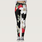 Bloemen zwarte achtergrond leggings (Voorkant)