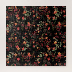 Bloemen zwarte achtergrond naadloos patroon legpuzzel