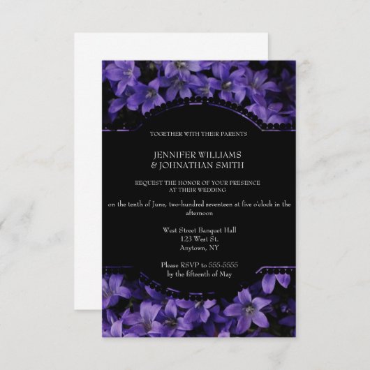 Bloemen Zwarte bruiloft uitnodigingen (Voorkant / Achterkant)