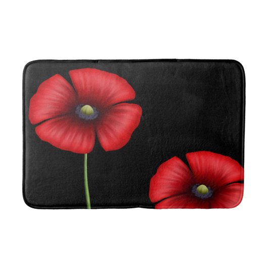 Bloemen Zwarte en Rode Poppies Badmat (Voorkant)