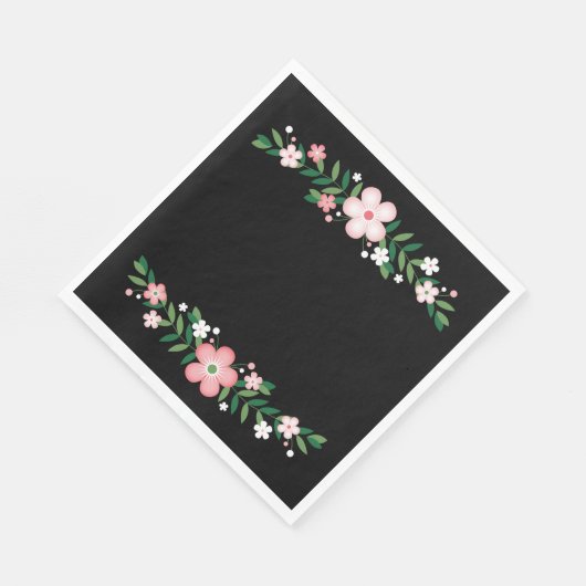 Bloemen Zwarte en Roze Bloemen Trouwfeest Servetten (Hoek)