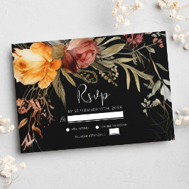 Bloemen zwarte Herfst elegante bruiloft RSVP Kaartje