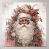 Bloemen Zwarte Kerstman in Nostalgische Roze Vakan Poster (Voorkant)