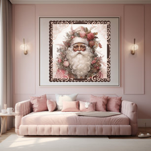 Bloemen Zwarte Kerstman in Nostalgische Roze Vakan Poster