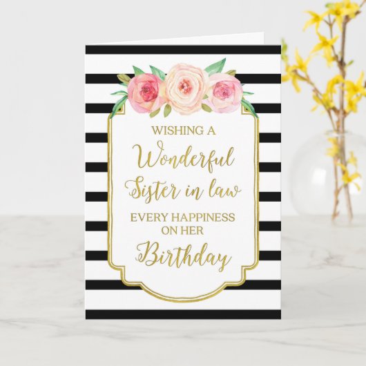  Bloemen Zwarte Streep Zus in de wet Verjaardag Kaart (Gele Bloem)