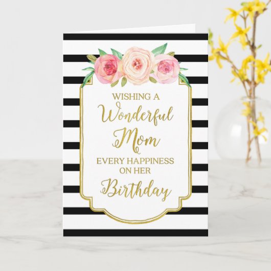  Bloemen Zwarte Strepen Mama Verjaardag Kaart (Gele Bloem)