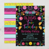 Bloemen Zwarte Taco Twosday Mexicaanse 2e verjaard Kaart (Voorkant / Achterkant)