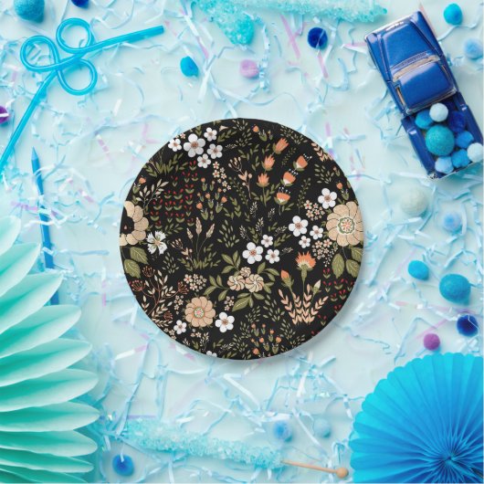 Bloemen Zwarte Wilde Bloemen Botanische Bloemen Hu Papieren Bordje (Feest)