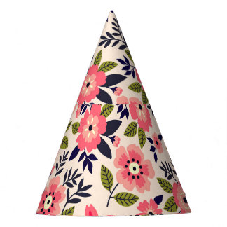 bloemenachtergrond, ditsy roze bloemetjes. feesthoedjes
