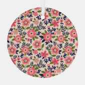  bloemenachtergrond, ditsy roze bloemetjes. glas ornament (Achterkant)