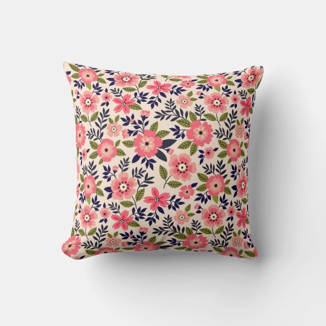  bloemenachtergrond, ditsy roze bloemetjes. kussen (Voorkant)