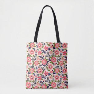 bloemenachtergrond, ditsy roze bloemetjes. tote bag