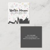 Bloemenachtergrond | grijze krabbel vierkante visitekaartje (Voorkant / Achterkant)