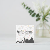 Bloemenachtergrond | grijze krabbel vierkante visitekaartje (Staand voorkant)