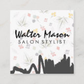 Bloemenachtergrond | grijze krabbel vierkante visitekaartje (Voorkant)