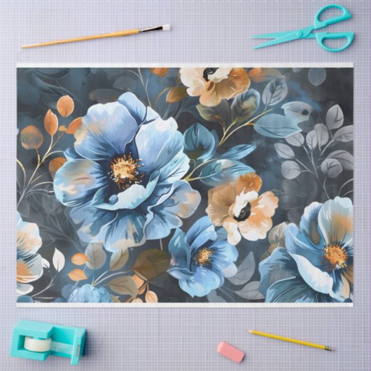 Bloemenachtergrond van blauwe perzikkleuren Decoup Tissuepapier (Craft)