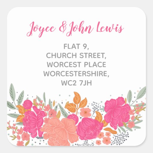 bloemenadreslabel vierkante sticker (Voorkant)