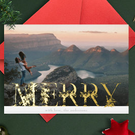 bloemenalfabet MERRY Christmas Photo Gold Folie Feestdagenkaart