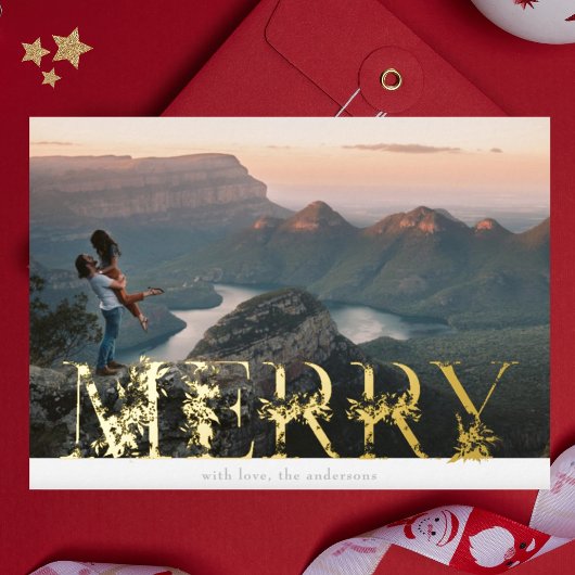  bloemenalfabet MERRY Christmas Photo Gold Folie Feestdagenkaart