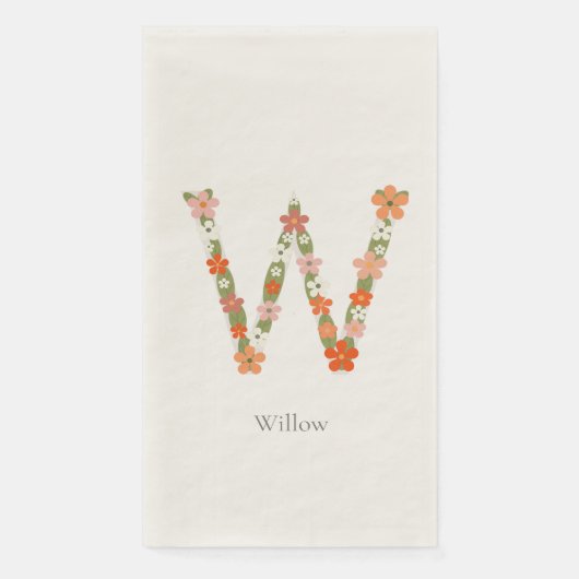Bloemenalfabet monogram letter "W" Servet (Voorkant)