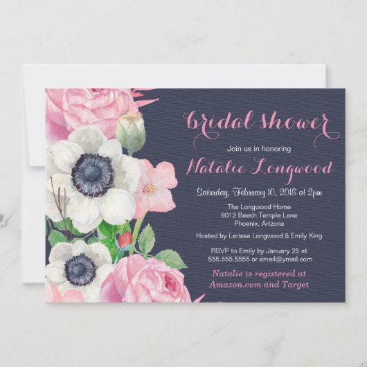 Bloemenanemoon Waterverf Baby of Vrijgezellenfeest Kaart (Voorkant)