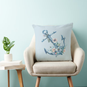 Bloemenanker - Blauw met Bloemen Sierkussen