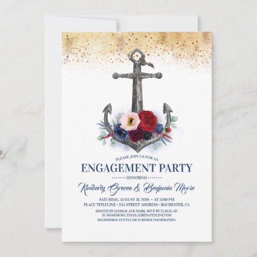 Bloemenanker nautische verlovingsfeest kaart (Voorkant)