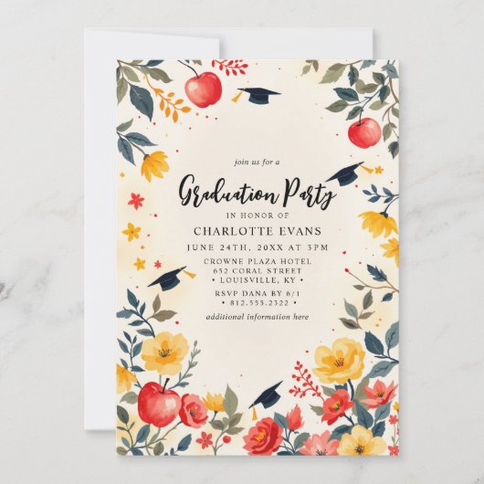 Bloemenappel leraar afstudeerfeest Uitnodigen Kaart (Voorkant)