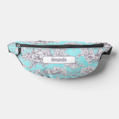 bloemenaqua blue toile de jouy monogram heuptasje (Liggend)