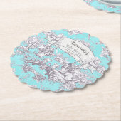 bloemenaqua blue toile de jouy monogram kartonnen onderzetters (Gekanteld)