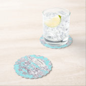 bloemenaqua blue toile de jouy monogram kartonnen onderzetters (Insitu)