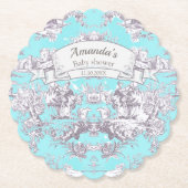 bloemenaqua blue toile de jouy monogram kartonnen onderzetters (Voorkant)