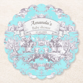  bloemenaqua blue toile de jouy monogram kartonnen onderzetters