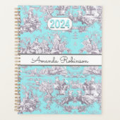  bloemenaqua blue toile de jouy monogram planner (Voorkant)