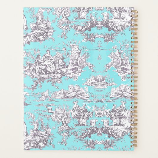  bloemenaqua blue toile de jouy monogram planner (Achterkant)