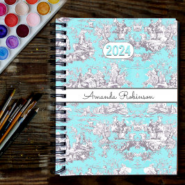 bloemenaqua blue toile de jouy monogram planner